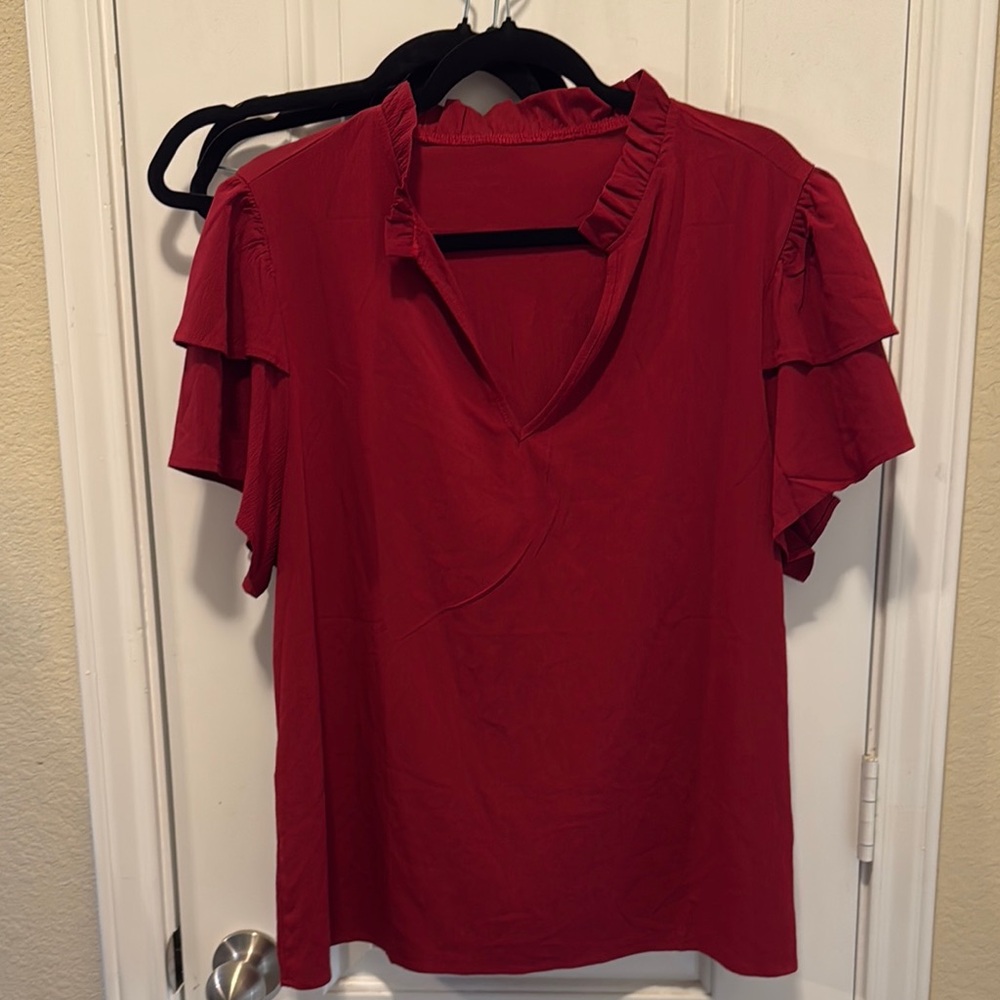 Red Ruffled Women's Top